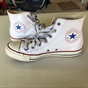White Leather High Top Converse  Sneakers Size 8